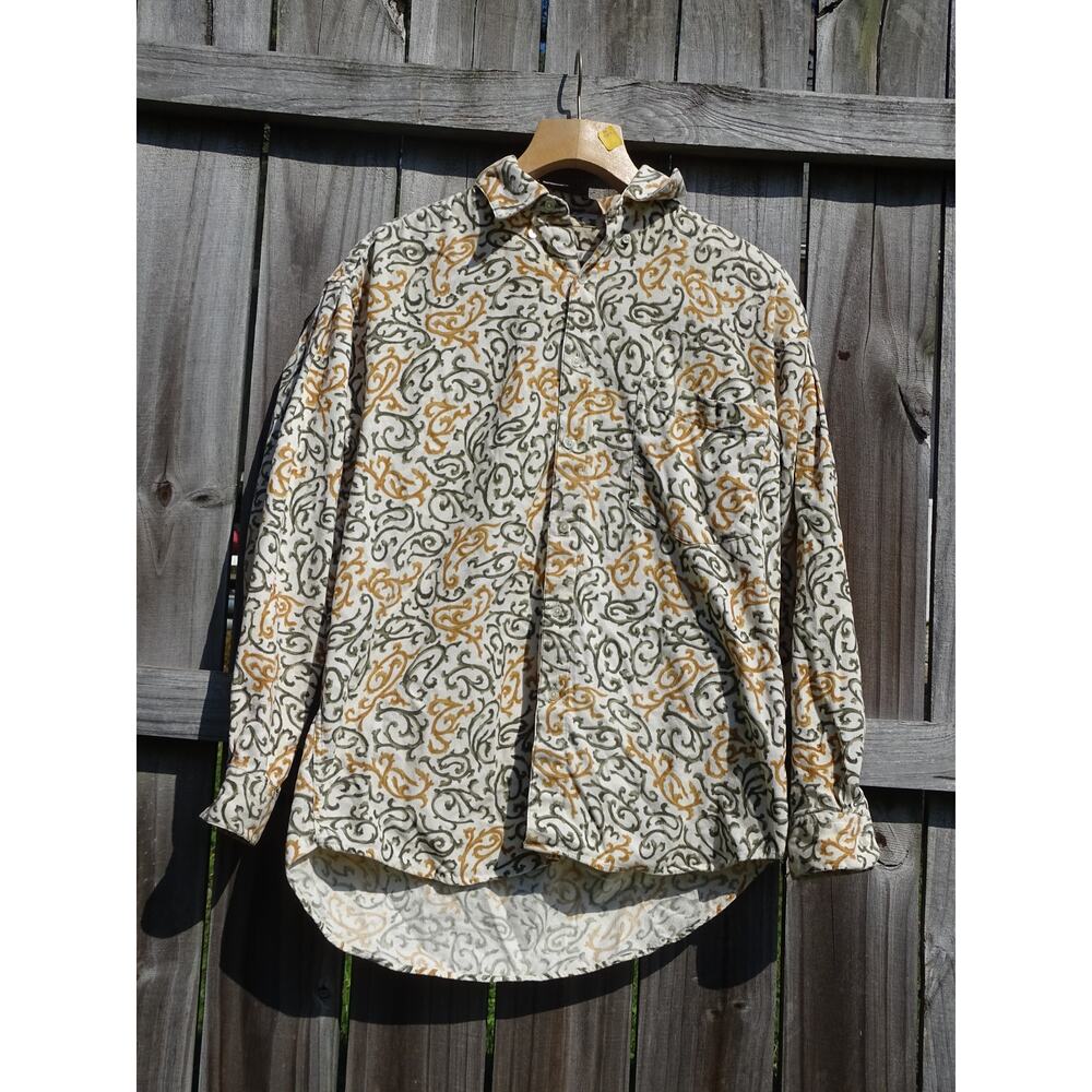 Vtg Perry Ellis M Corduroy Shirt Retro Paisley Patterned Button-Down Corduroy